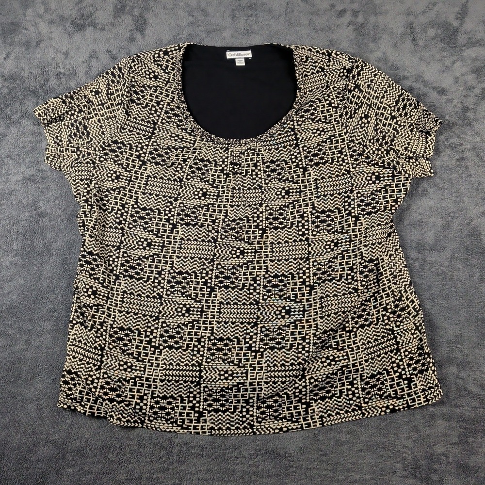 Croft & Barrow Braided Scoop Neck Nylon Top Womens Size 3X Black Abstract Lined